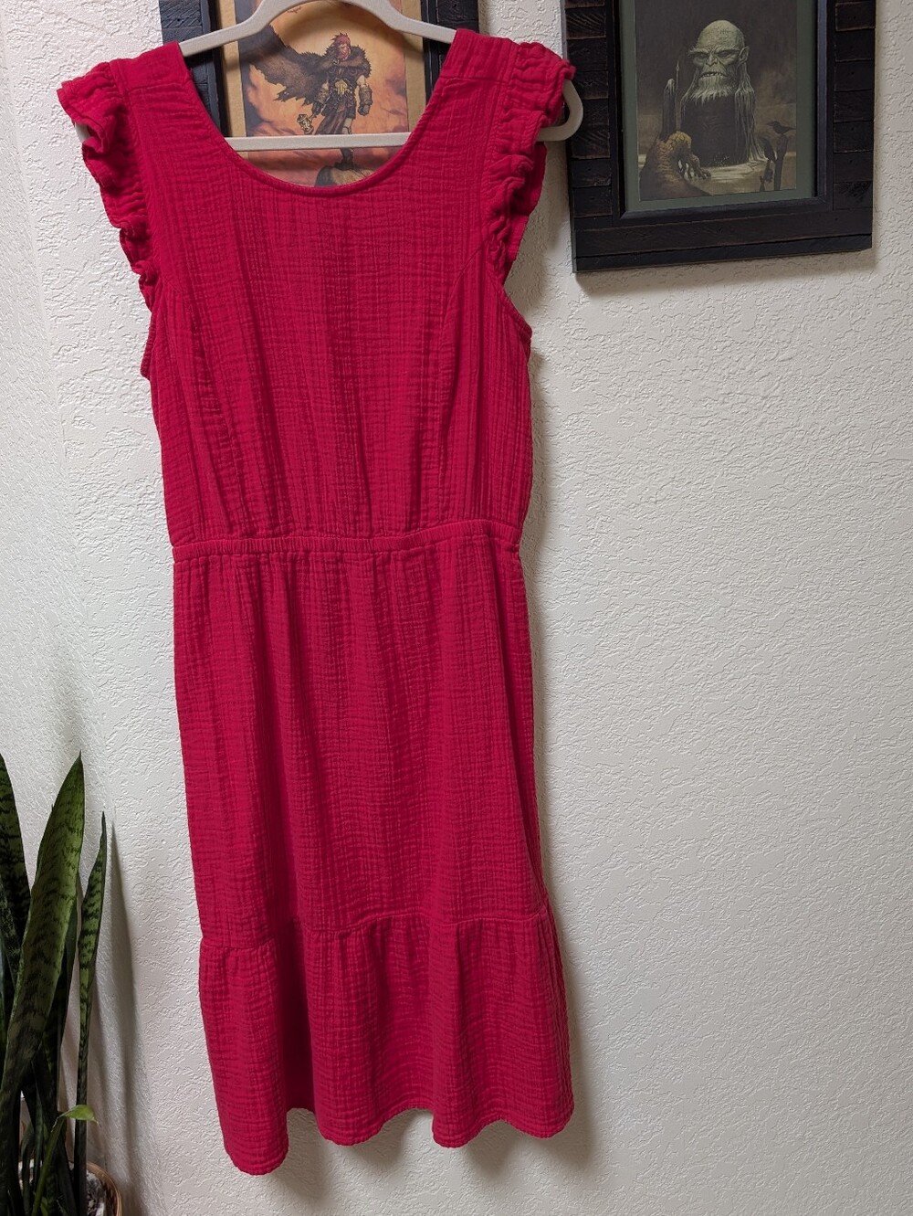 Madison Grey Cotton Muslin Ruffle Sundress Magenta Pink Sz L